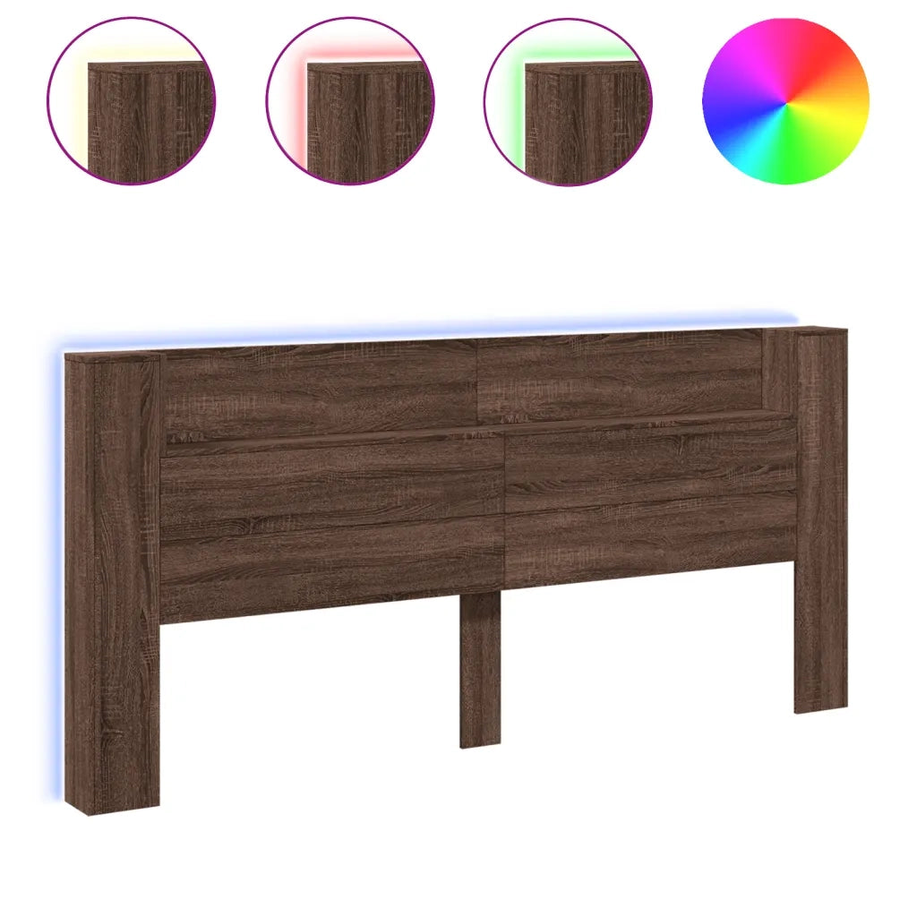 Testiera con Contenitore a LED Rovere Marrone 220x16,5x103,5 cm 839279