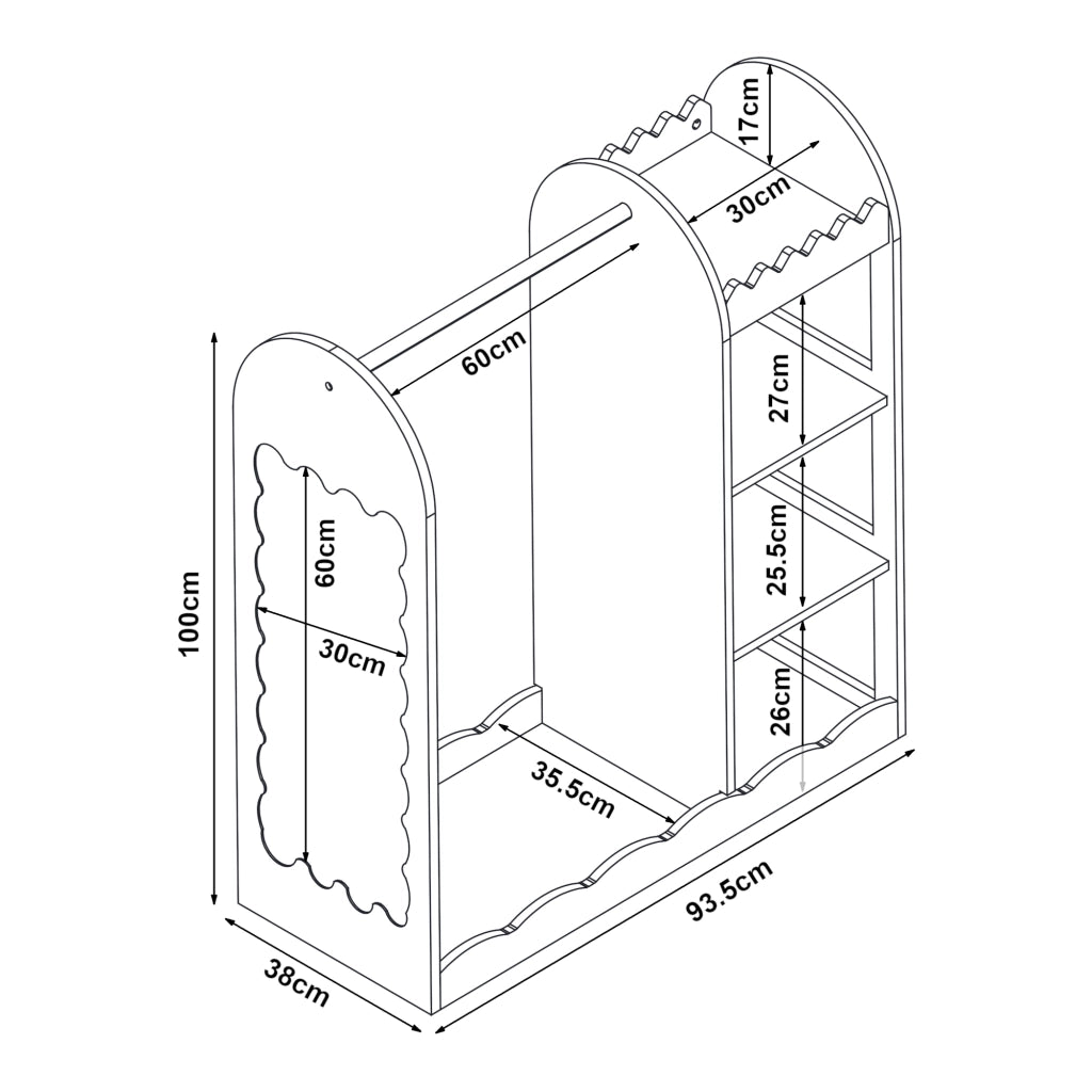 Organizzatore Guardaroba Vestnes per Cameretta con Ripiani e Specchio 100 x 94 x 38 cm - Rosa [en.casa]