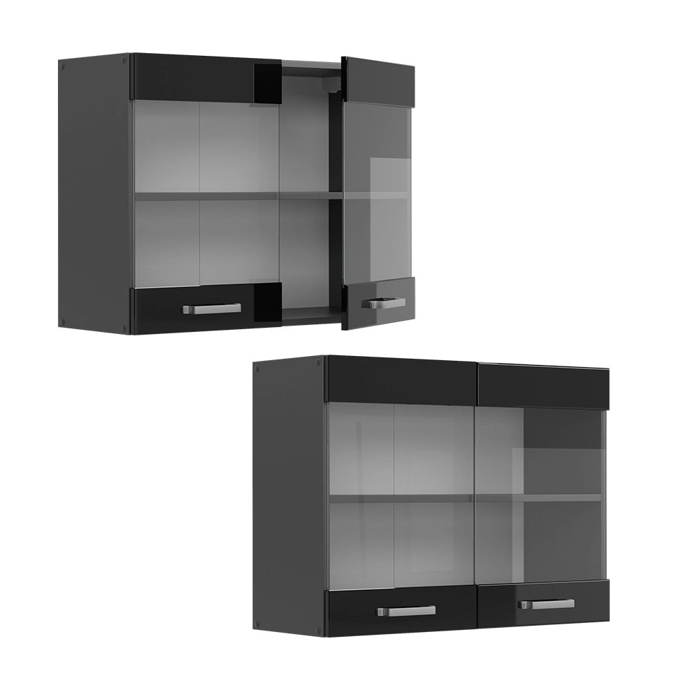 Vicco Mobile da cucina in vetro Nero lucido 80 cm