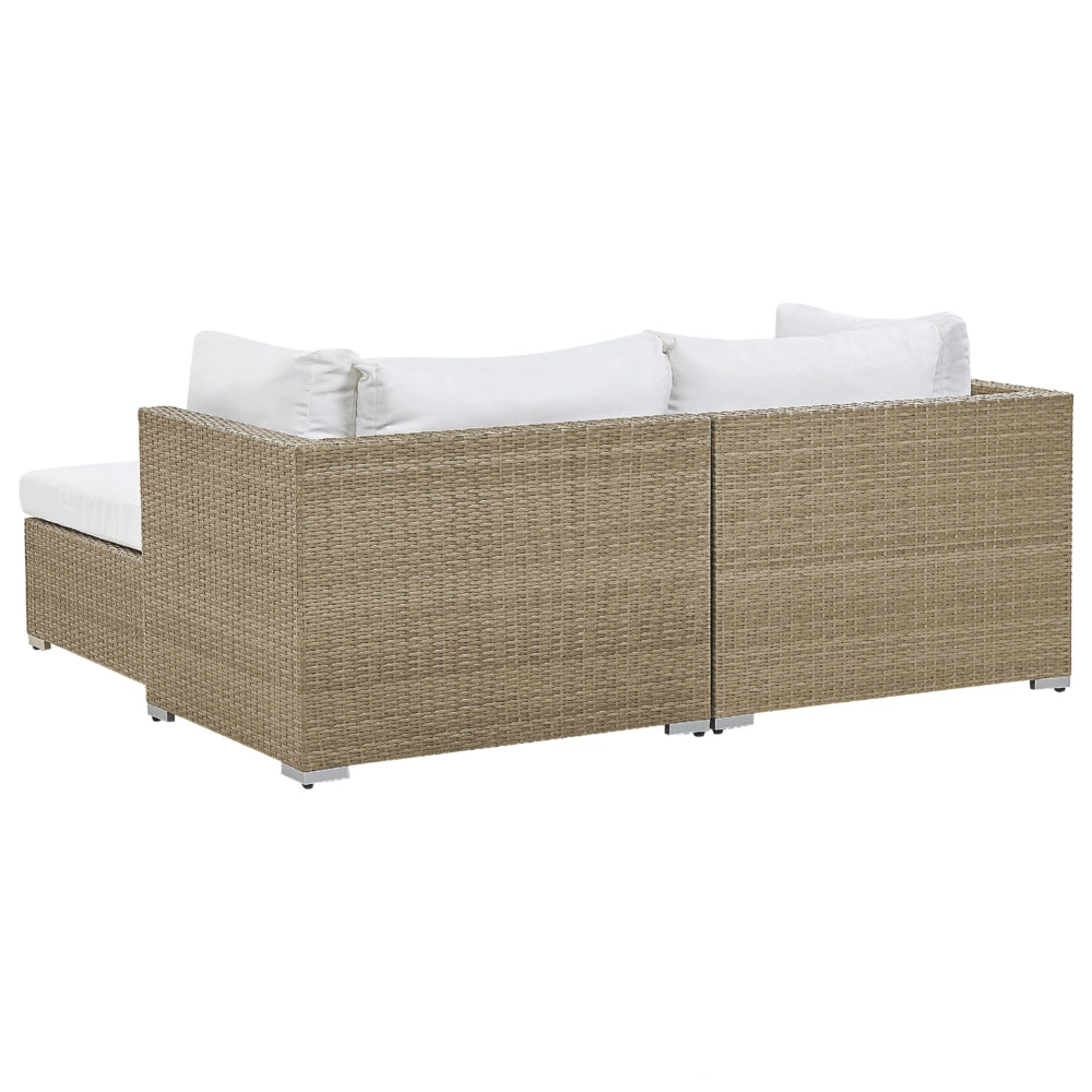 Set salotto da giardino marrone bianco cuscini Rattan Sintetico per 2 persone Set da esterno 3 pezzi con tavolino