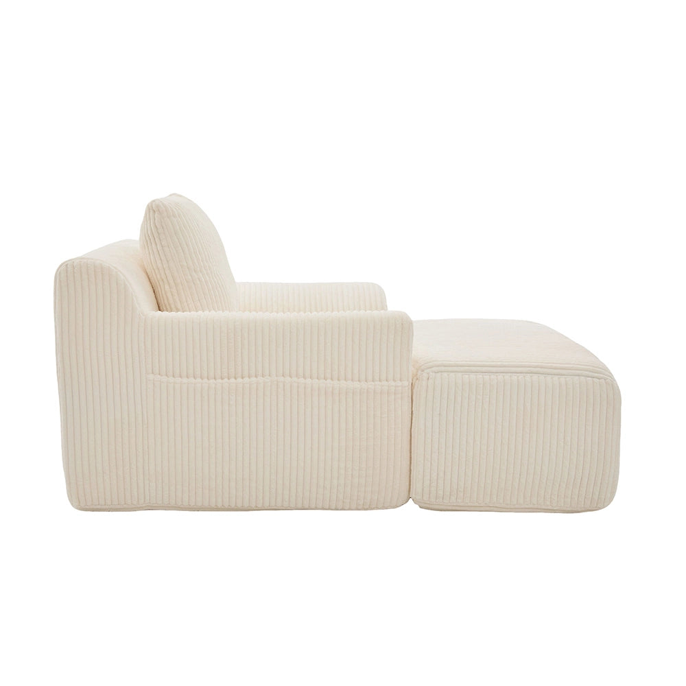 Poltrona oversize - Xylo - Velluto costato con tasche laterali, pouf e nessun assemblaggio
