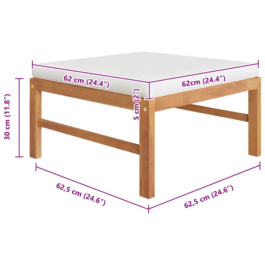 Poggiapiedi con Cuscino Crema in Legno Massello di Teak cod mxl 60220