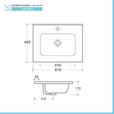 Mobile bagno sospeso 60 cm bianco e rovere con top e specchio Brillo