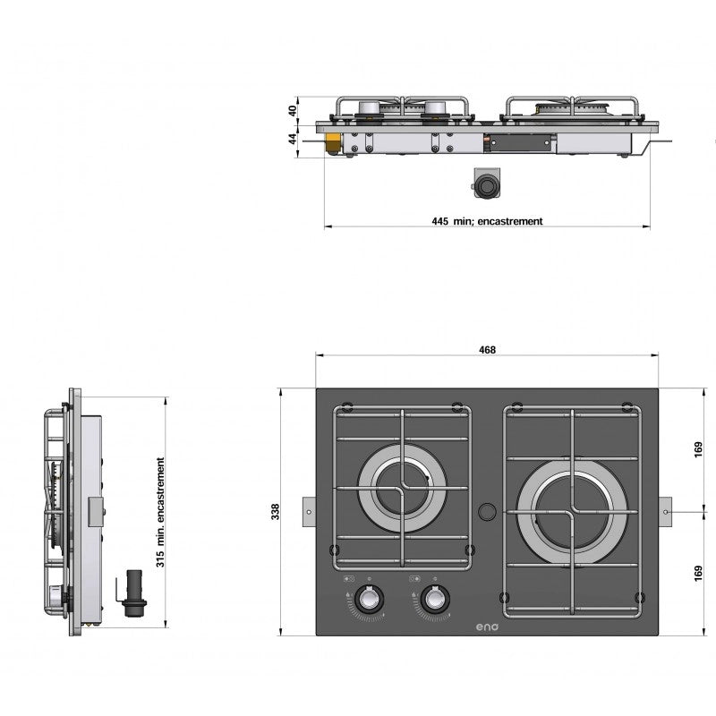 PIANO COTTURA MASTERGLASS 2 FUOCHI MASTERGLASS 2-BURNER FLANGE KIT