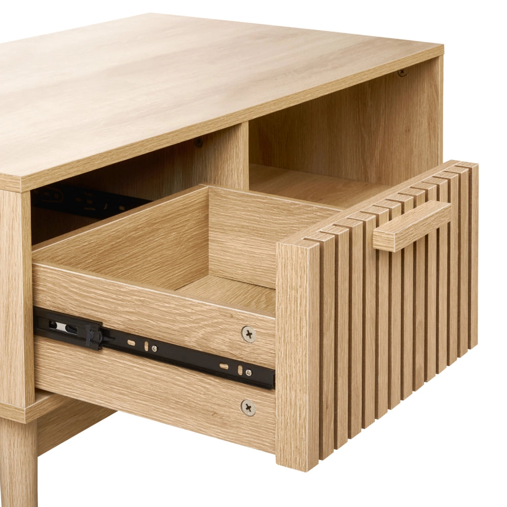 Tavolino da caffè in legno chiaro MDF gambe in legno stile scandinavo cassetto scaffale stoccaggio soggiorno