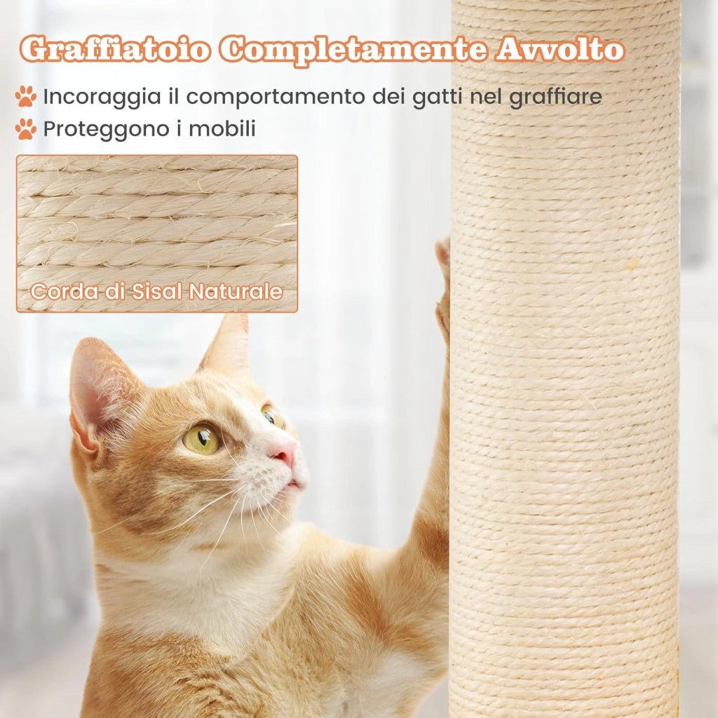 Tiragraffi per Gatti a Tema Aviatorio, Albero per Gatti con Posatoio a Forma di Elicottero, Palo, Piattaforma, Scala e 3 Giocattoli Sospesi, Torre per Animali Domestici Interno