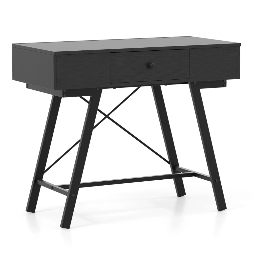Mobiletto per il trucco 2 in 1 con specchio e cassetto 96,5 x 46,5 x 80,5 cm pratico design rustico metallo nero 20_0009882