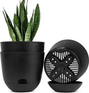 Set di vasi per piante, 3 pezzi 25 cm, vasi per piante autosigillanti, alta evacuazione con ciotola di raccolta profonda, per piante da interni e da esterni, vaso per piante, nero