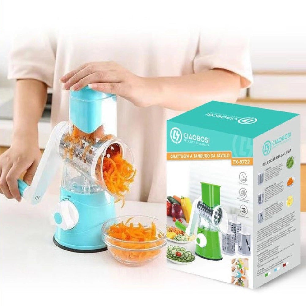 Trade Shop - Grattugia A Tamburo Manuale Per Cucina Casa Da Tavolo Tritatutto Affetta Tx-9722 -