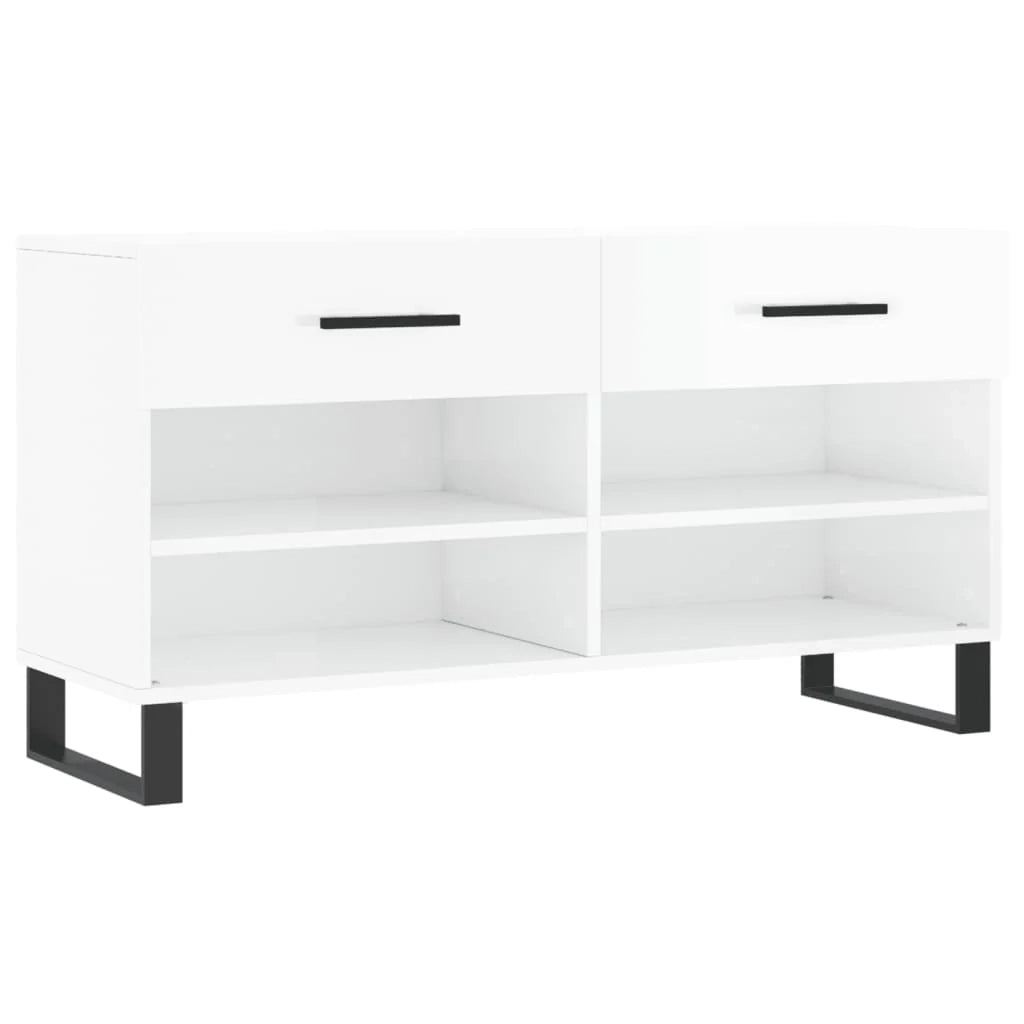 Panca portascarpe/stivali cassettiera mensola mobiletto portaoggetti per ingresso finitura lucida 102 x 35 x 55 cm legno ingegnerizzato bianco 02_0022897