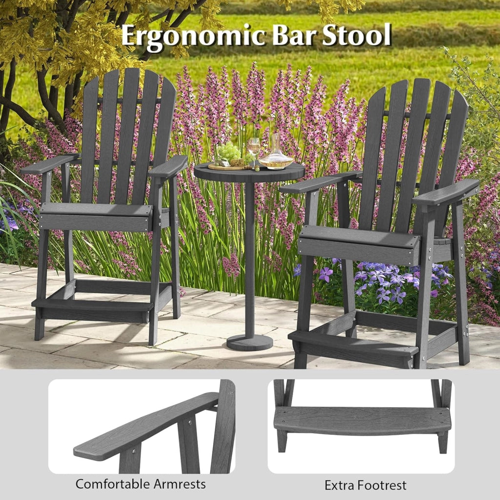 Sedia alta da giardino con poggiapiedi, sedia Adirondack in HDPE, seduta esterna con braccioli e schienale, sgabello per patio, terrazza, balcone, carico 150 kg, 70 x 85 x 119 cm (grigio)
