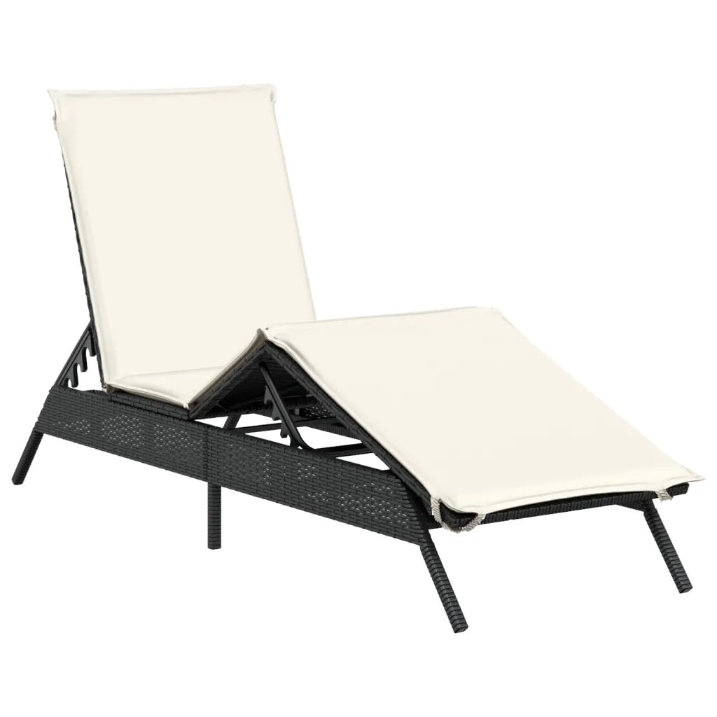 Lettino Prendisole | Sdraio da giardino | Lettino da sole con Cuscino Nero in Polyrattan