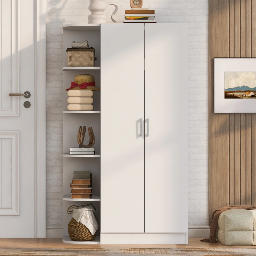 Armadio guardaroba con 2 ante ripiani e cassetti per camera soggiorno o ufficio in MDF bianco 90 × 55 × 170 cm
