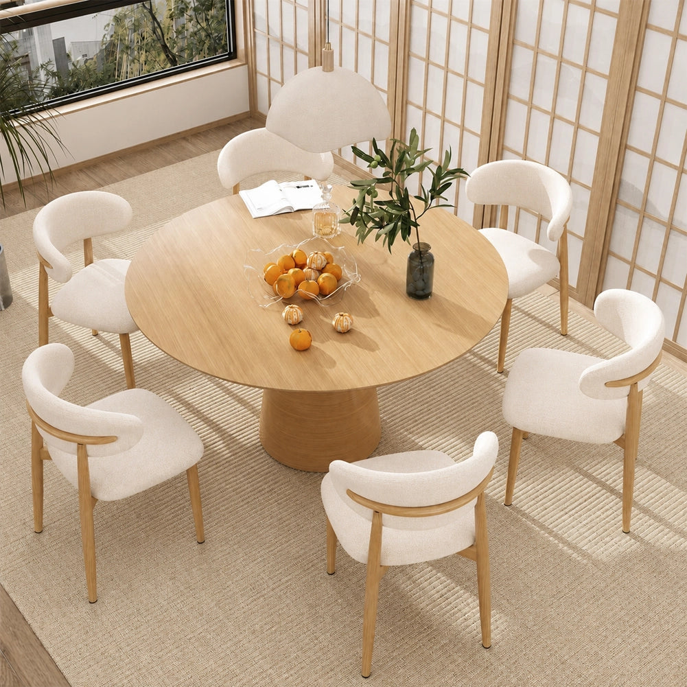 Set 4 Sedie da Pranzo con Gambe in Metallo Effetto Legno e Seduta Tessuto Beige