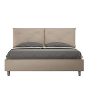 Letto Matrimoniale 160x190 cm con Rete e Contenitore con Alzata Comoda Imbottito in Similpelle Appia Tortora