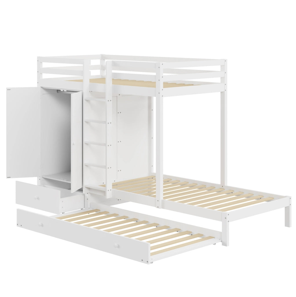 Letto a castello 90x200 estraibile con armadio e cassetti bianco