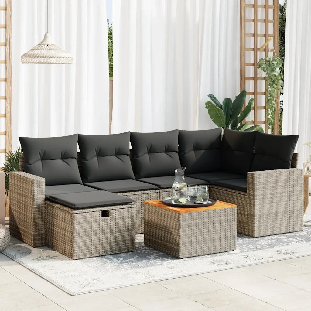 Set Divani da Giardino 7 pz con Cuscini Grigio in Polyrattan 3325791