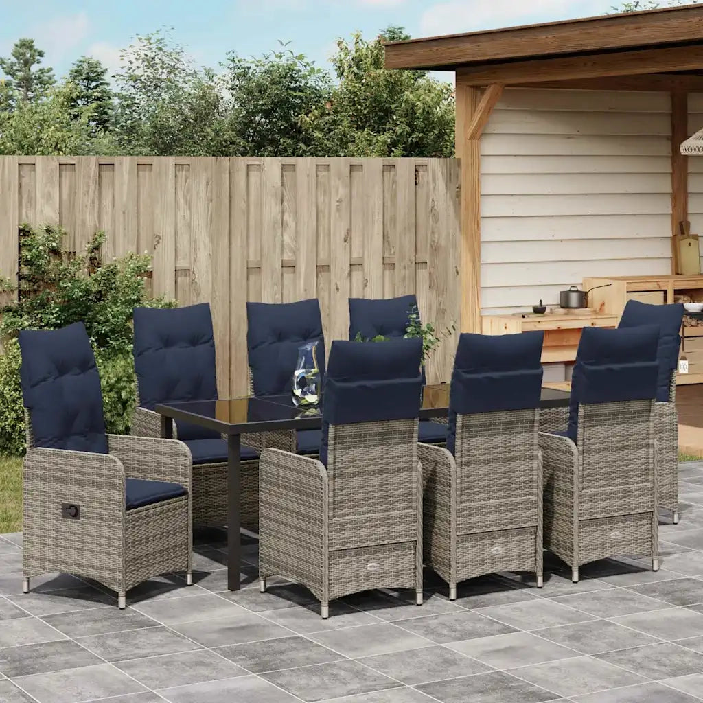 Set da Pranzo per Giardino con cuscino 9 pcs Nero polyrattan 3379666