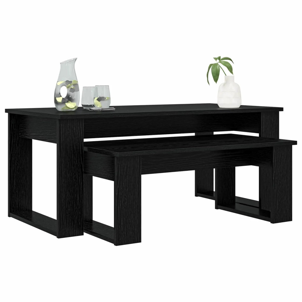 Set di Tavolini da Caffè 2 pcs Rovere Nero Legno multistrato 8000133