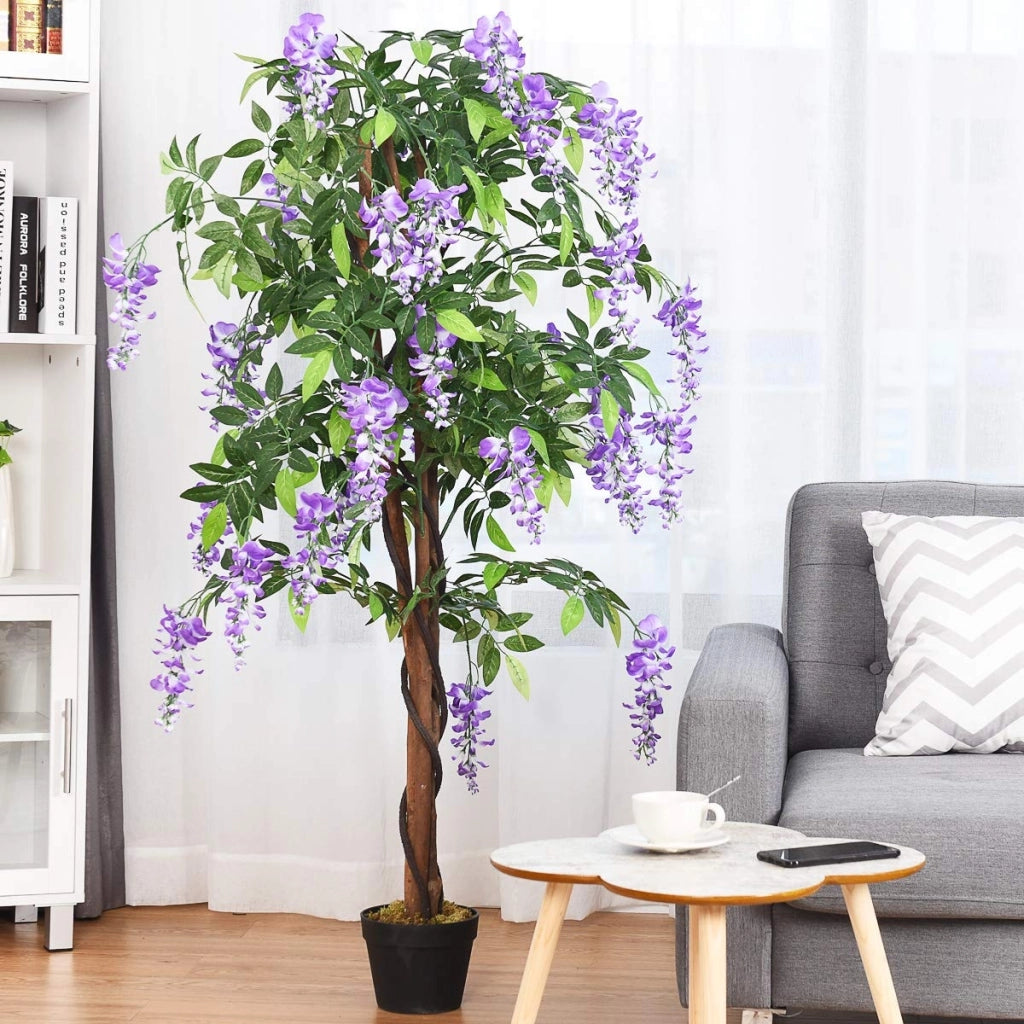 Albero glicine artificiale fiori 150cm Pianta decorativa in vaso da arredo interno viola