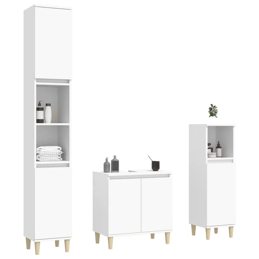 Set Mobili da Bagno | Armadio da bagno 3 pz Bianco in Legno Multistrato