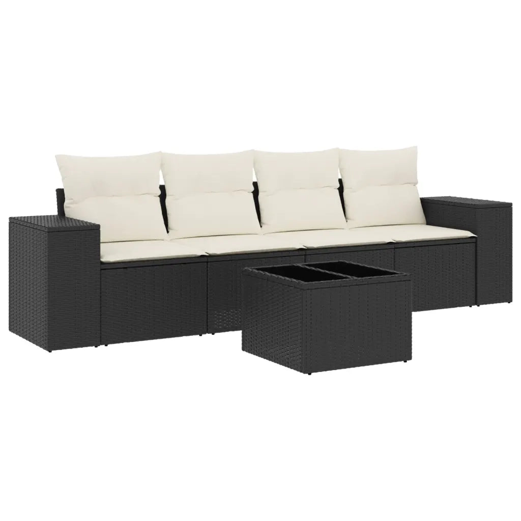 Salotto da Giardino-Set Divani da Giardino 5 pz con Cuscini in Polyrattan Nero 899078