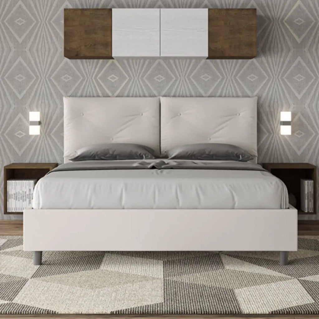 Letto matrimoniale con rete imbottito 160x210 similpelle bianco Appia