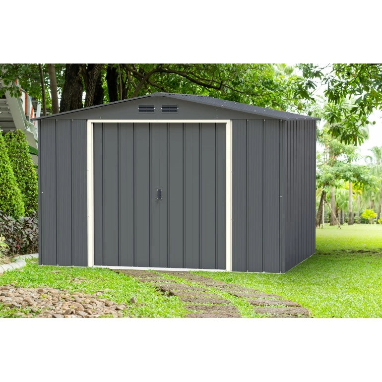 Casetta da giardino premium Ezooza 2422 x 3221x 1961 mm in metallo grigio 10 x 8: soluzione robusta e spaziosa