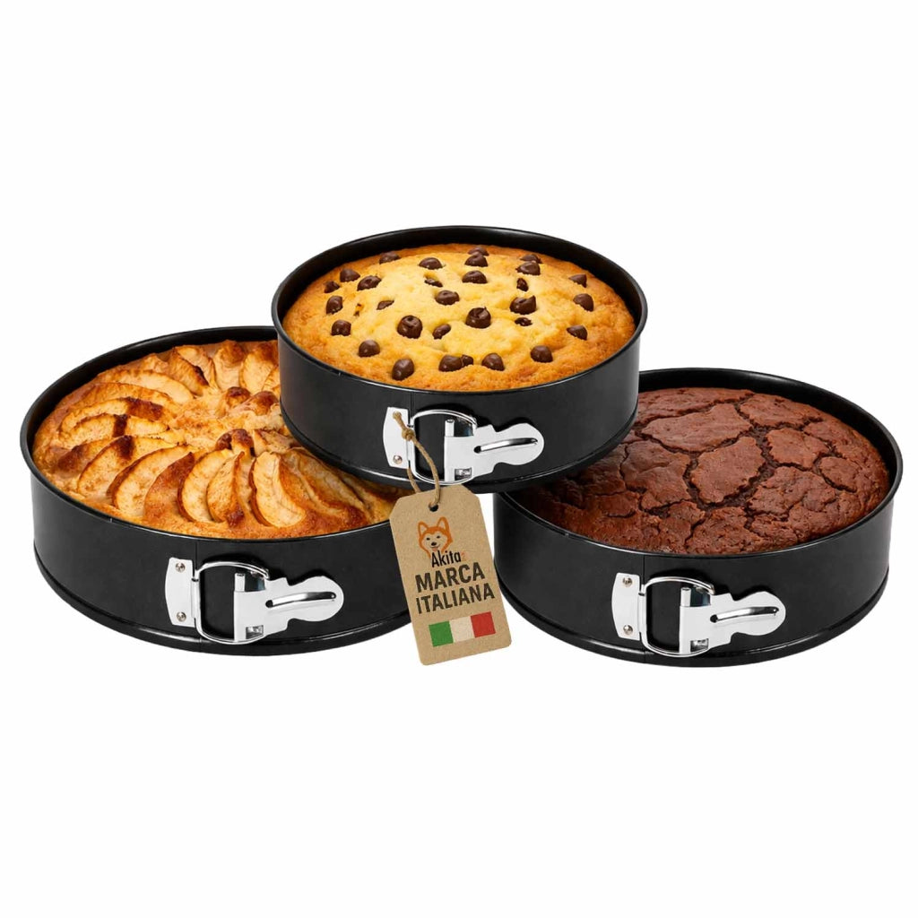 Akitaink Set 3 Tortiere a Cerniera 24 26 28 cm Antiaderenti