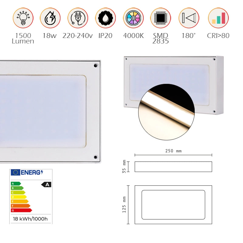 APPLIQUE LED A PARETE 18W MONOEMISSIONE LUMINOSA LUCE NATURALE 4000K - IDEALE PER AMBIENTI INTERNI ILLUMINA CON STILE OGNI SPAZIO