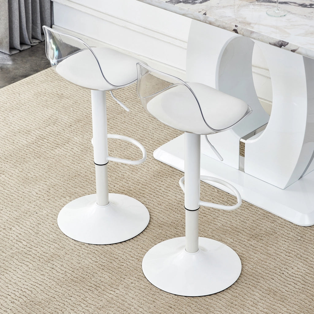 Sedia da Bar Regolabile con Schienale Trasparente ¨C MINIMAL ¨C Bianco, Metallo, 82-104 cm, 360¡ã, Set 2 Pezzi
