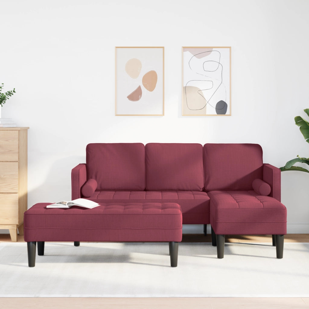 Set divani 2 pezzi con cuscini in tessuto bordeaux