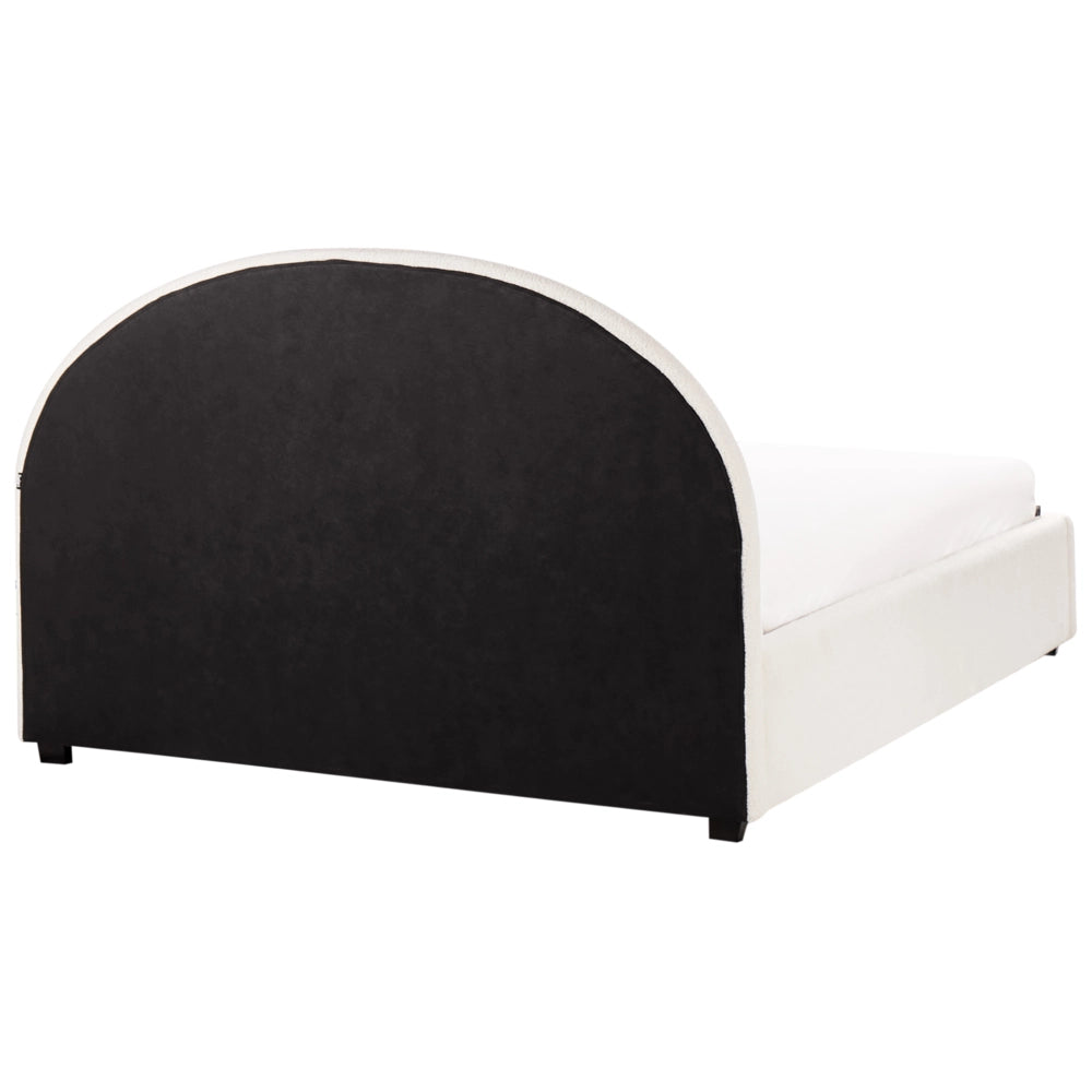 Letto contenitore matrimoniale imbottito tessuto bianco sporco retrò minimalista 160 x 200