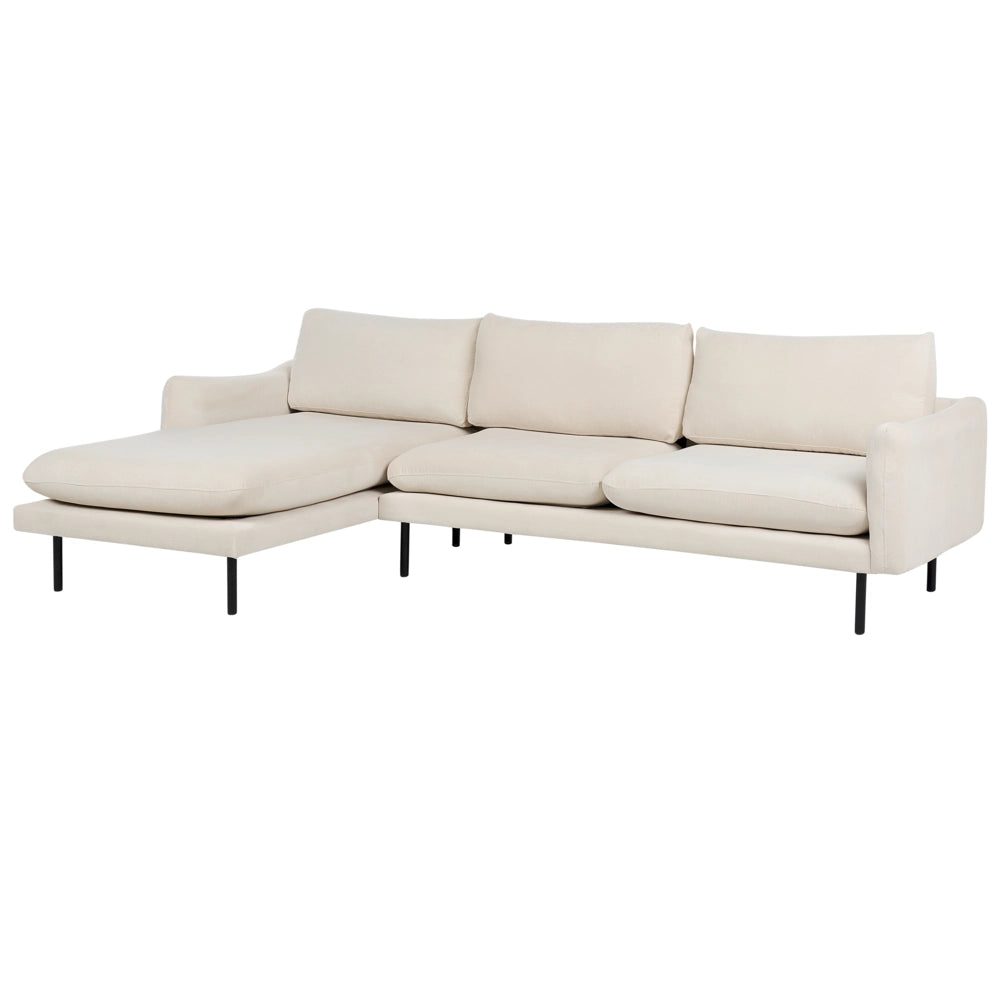 Divano angolare moderno in tessuto beige chiaro con gambe nere a 4 posti Stile Retrò Moderno