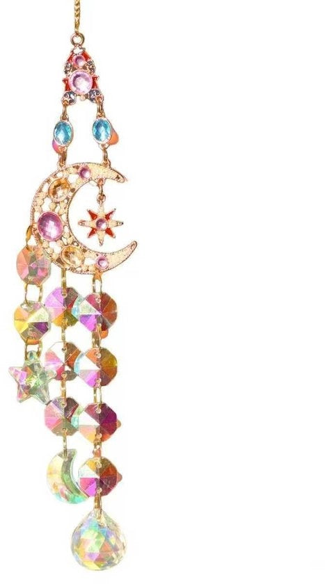Decorazione per finestra a forma di luna con design unico - Gong decorativo per vento - Pendente lunare - Decorazione per finestre - Orologio da parete - Pendente a forma di luna in cristallo viola