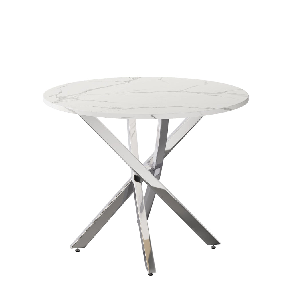 Tavolo da pranzo rotondo Ø 80 cm effetto marmo bianco