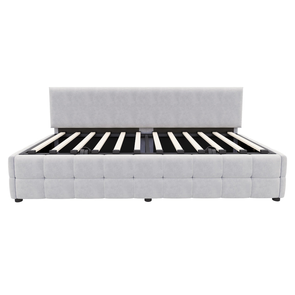LETTO Contenitore 90x200 cm in velluto grigio chiaro con schienale senza braccioli