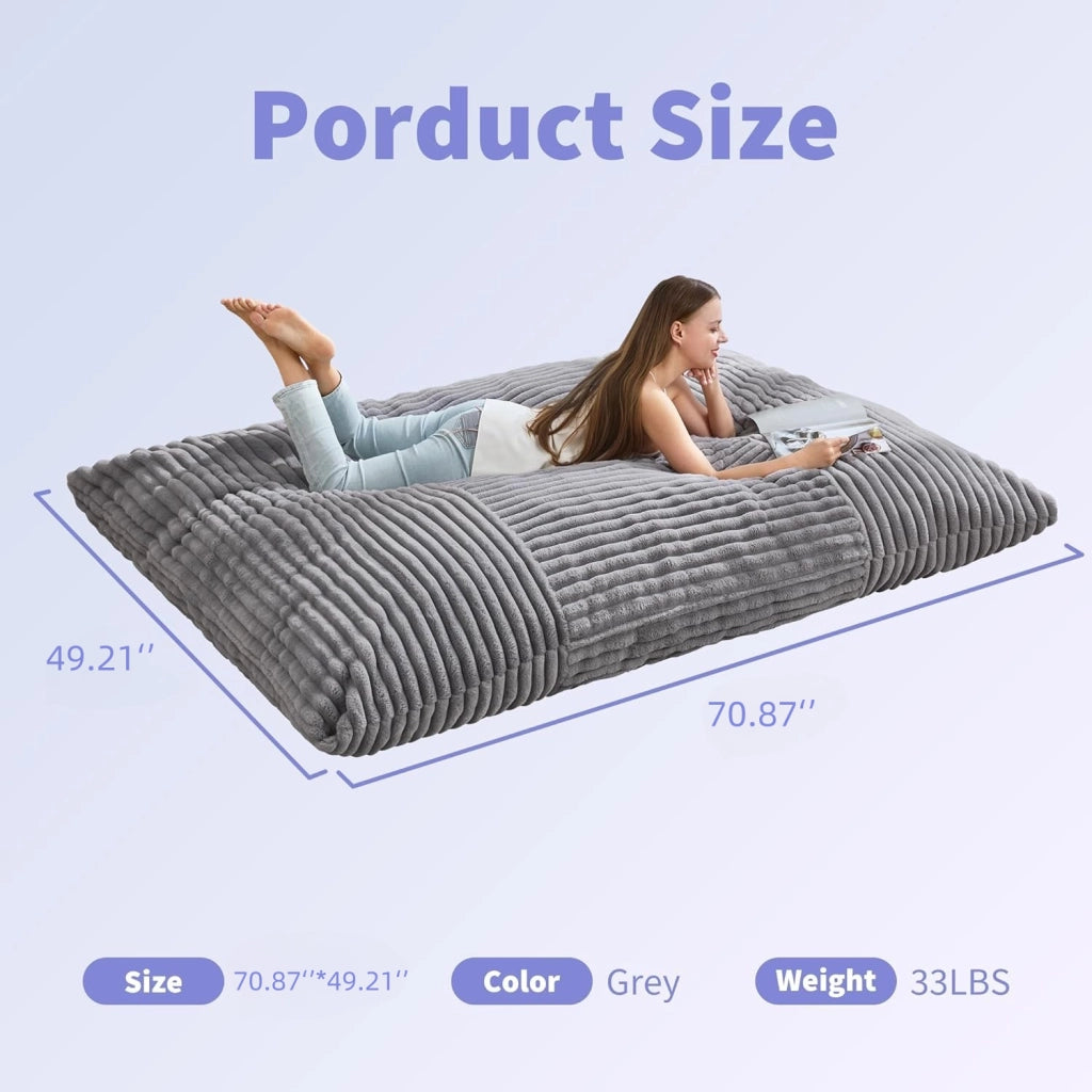 Poltrona pouf convertibile - 3 in 1 con funzione sedia; divano e letto - in corduroy - grigio chiaro