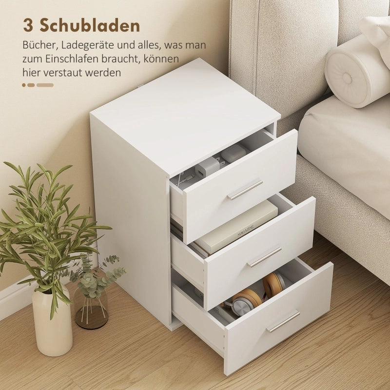 Comodino con 3 cassetti in MDF bianco, con piedini antiscivolo e bande antiribaltamento, per camera, 40 × 35 × 60 cm