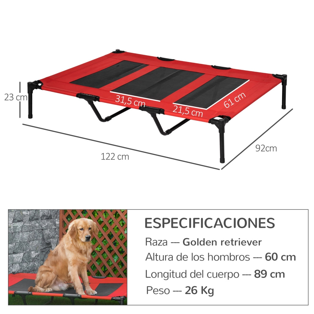 Letto per Cani Gatti Portatile con Zona in Rete e Tela Oxford per Interno Esterno 122x92x23 cm Rosso ¨C Minimal