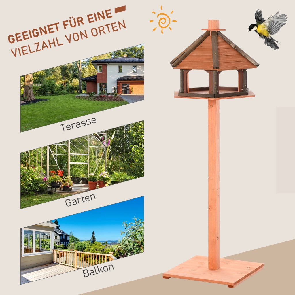 Casetta da giardino in legno con tetto a due falde base stabile e piattaforma per cibo e acqua natural Ø52 × 130 cm