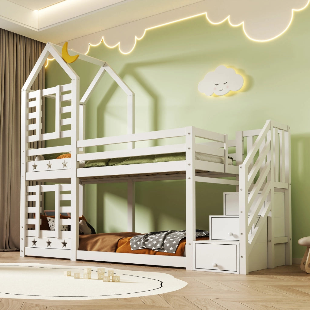Letto a castello con funzione letto e contenitore in legno 90x200 cm
