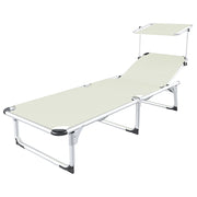 Lettino Pieghevole Prendisole Con Tettuccio Parasole Schienale Reclinabile Regolabile in 6 Posizioni Struttura In Alluminio Sedia Sdraio Per Spiaggia Mare Giardino Piscina 187 x 59 x 29 Cm (Beige)
