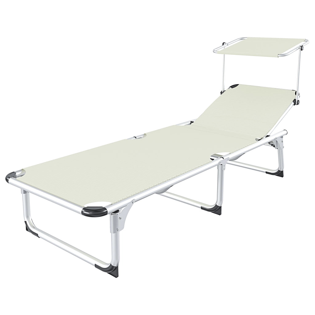 Lettino Pieghevole Prendisole Con Tettuccio Parasole Schienale Reclinabile Regolabile in 6 Posizioni Struttura In Alluminio Sedia Sdraio Per Spiaggia Mare Giardino Piscina 187 x 59 x 29 Cm (Beige)