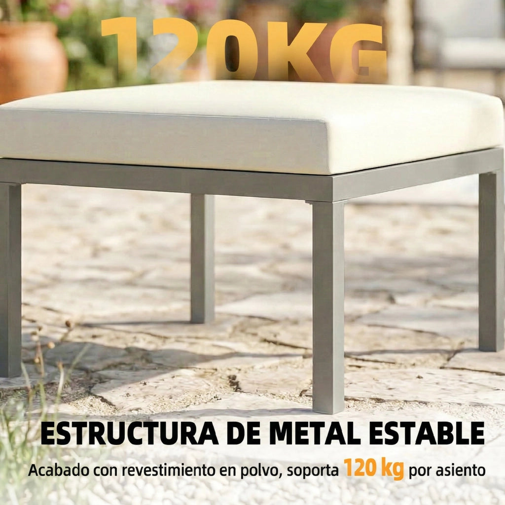 Set Giardino 3 Pezzi con Divano 3 Posti, Poggiapiedi, Tavolino e Cuscini ¨C zephmum ¨C Marrone e Beige