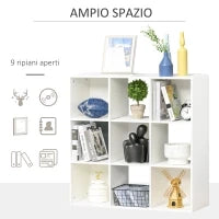 Libreria Bianca per Casa e Ufficio, Scaffale dal Design Moderno con 9 Scomparti in Legno,  91.5 x 29.5 x 91.5 cm