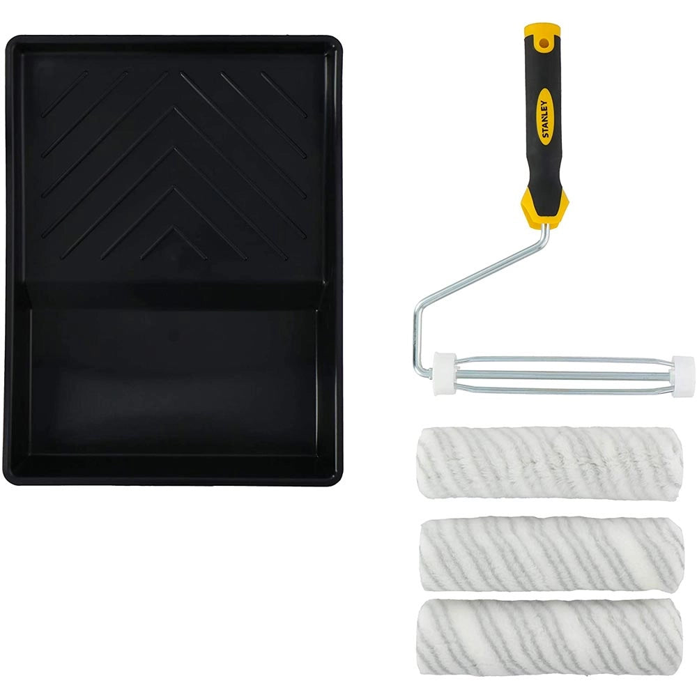 Set Pittore Stanley con 3 Rulli 23cm e Vaschetta Pittura Verniciare Pareti Casa