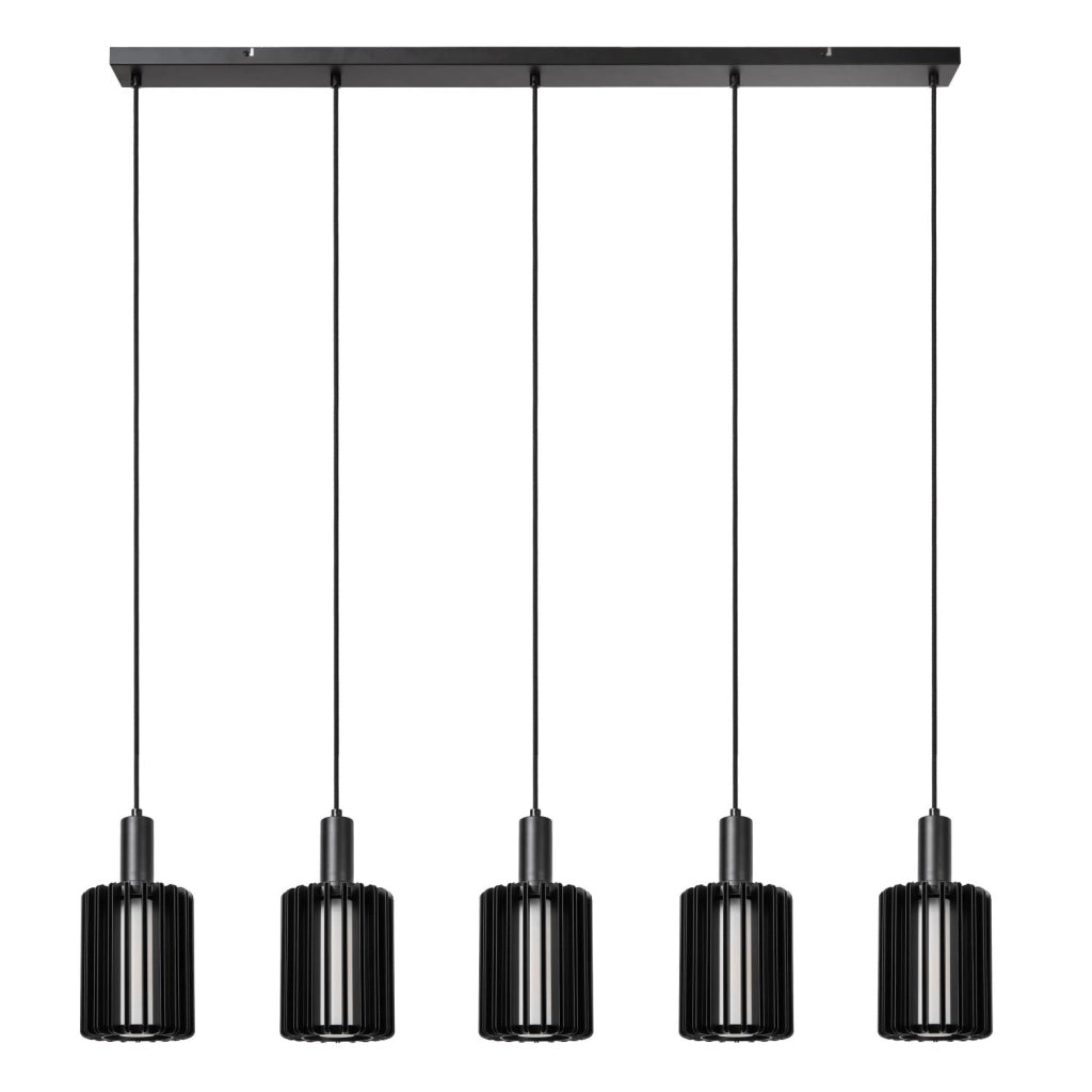 Lampada sospesa a barra LAMBRES 5xE27 nera Lucide