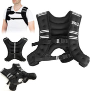 Gilet peso 5/9/15 kg, gilet zavorato in neoprene per allenamenti di peso, gilet da corsa con strisce riflettenti e cinghie regolabili, nero