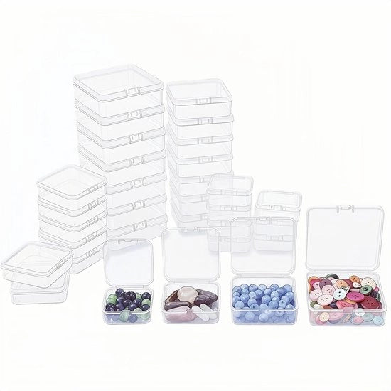 Cassetto di Stoccaggio in Plastica con Coperchio - 32 Unità - Mini Cassetto di Stoccaggio - Diverse Dimensioni - Sicuro e Translucido - Per Piccoli Oggetti